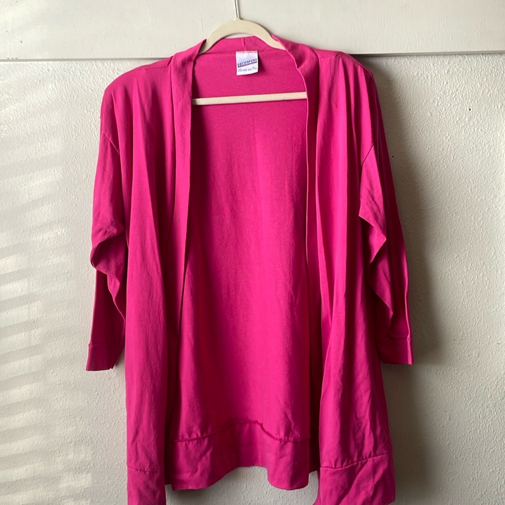 Vintage Decosport hot pink open front long sleeve cardigan